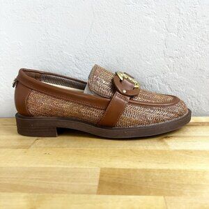 Sam & Libby‎ Loafer Bailen Woven Brown Golden Metal Logo Shoes Womens Size 7 NEW